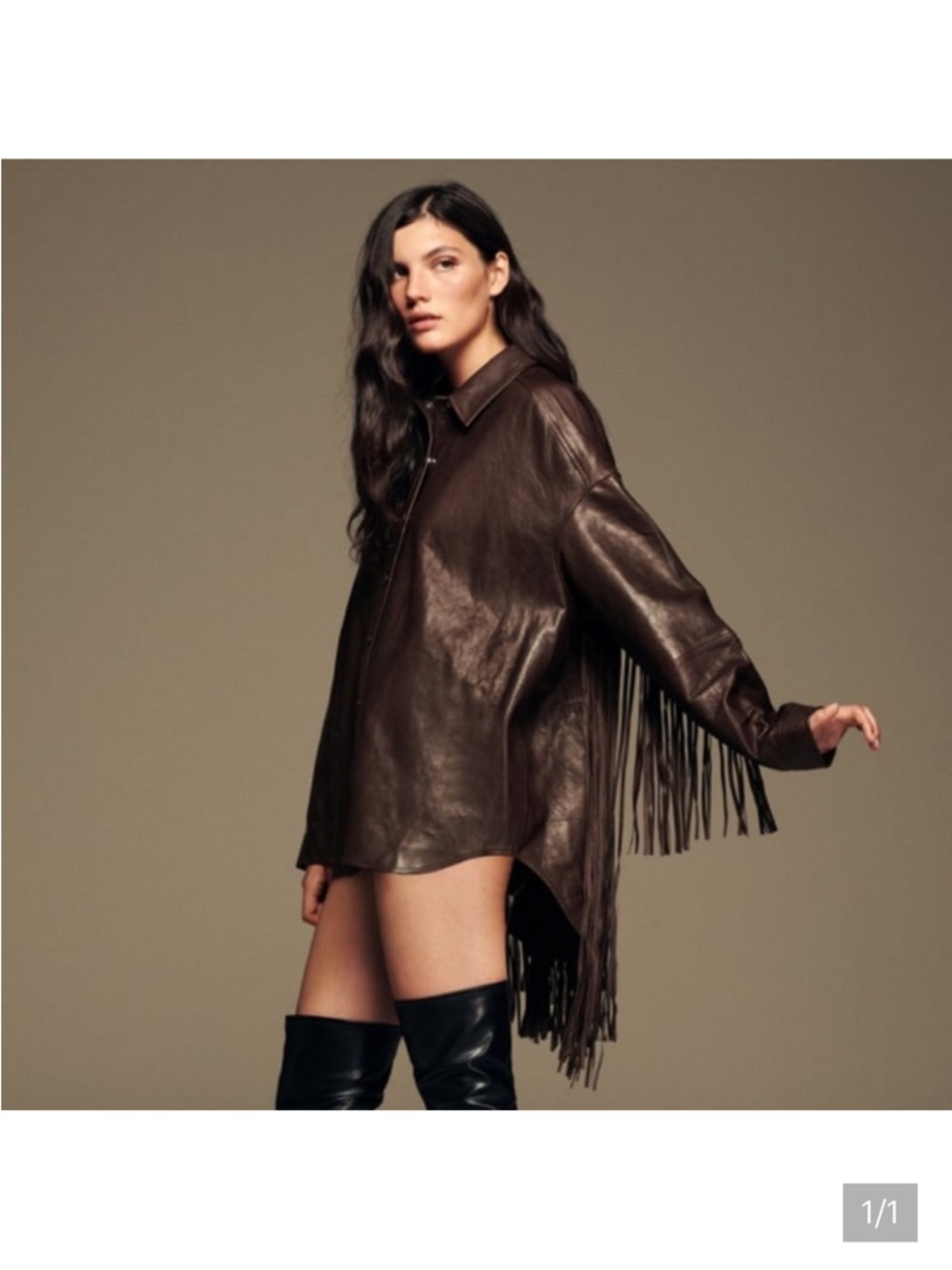 Zara Chocolate Brown Leather Fringe Shirt Jacket